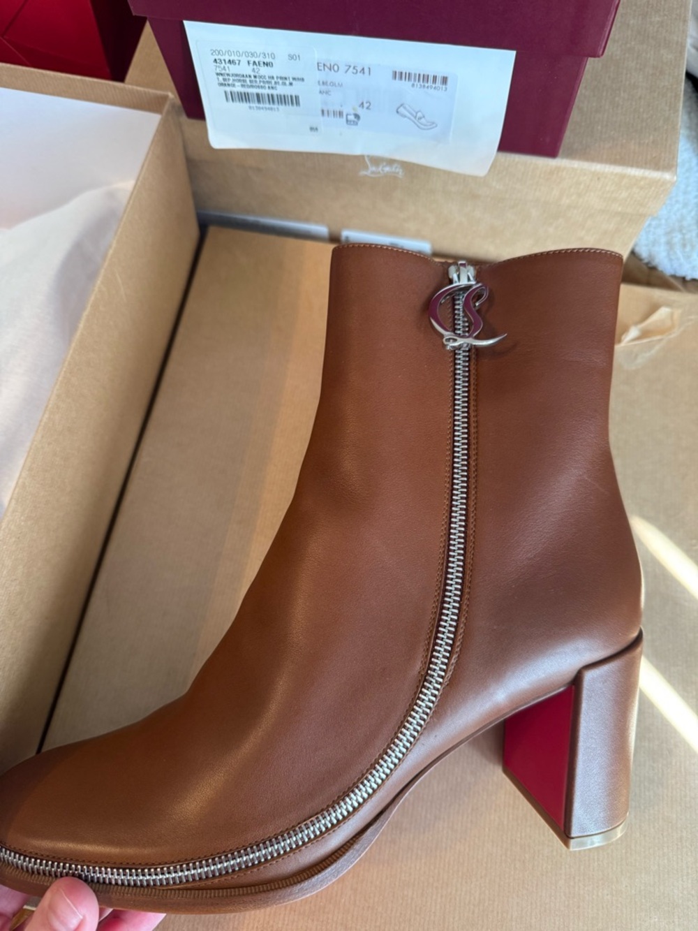 Louboutin Women's Brown Leather Zip Ankle Boots